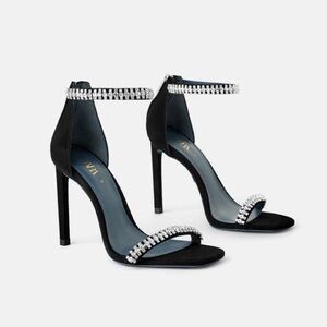 Zara Crystal Strap Black Suede Heels